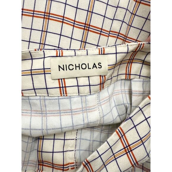 Nicholas Womens Cream Red Relaxed Linen Blend Cargo Plaid Midi Skirt 2 - Picture 3 of 6